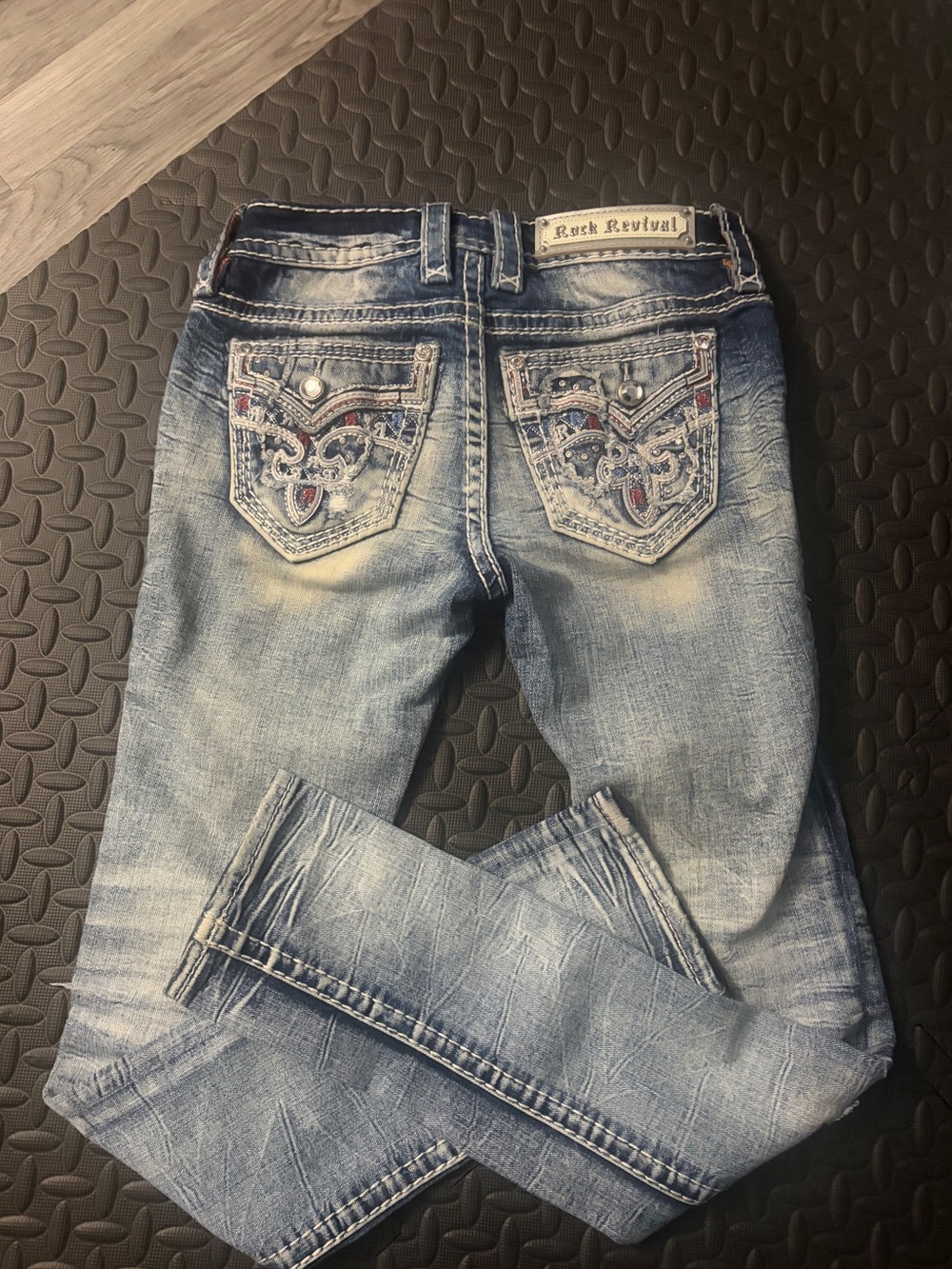 Rock Revival Women's Light Blue Distressed Embroidered Pocket Jeans